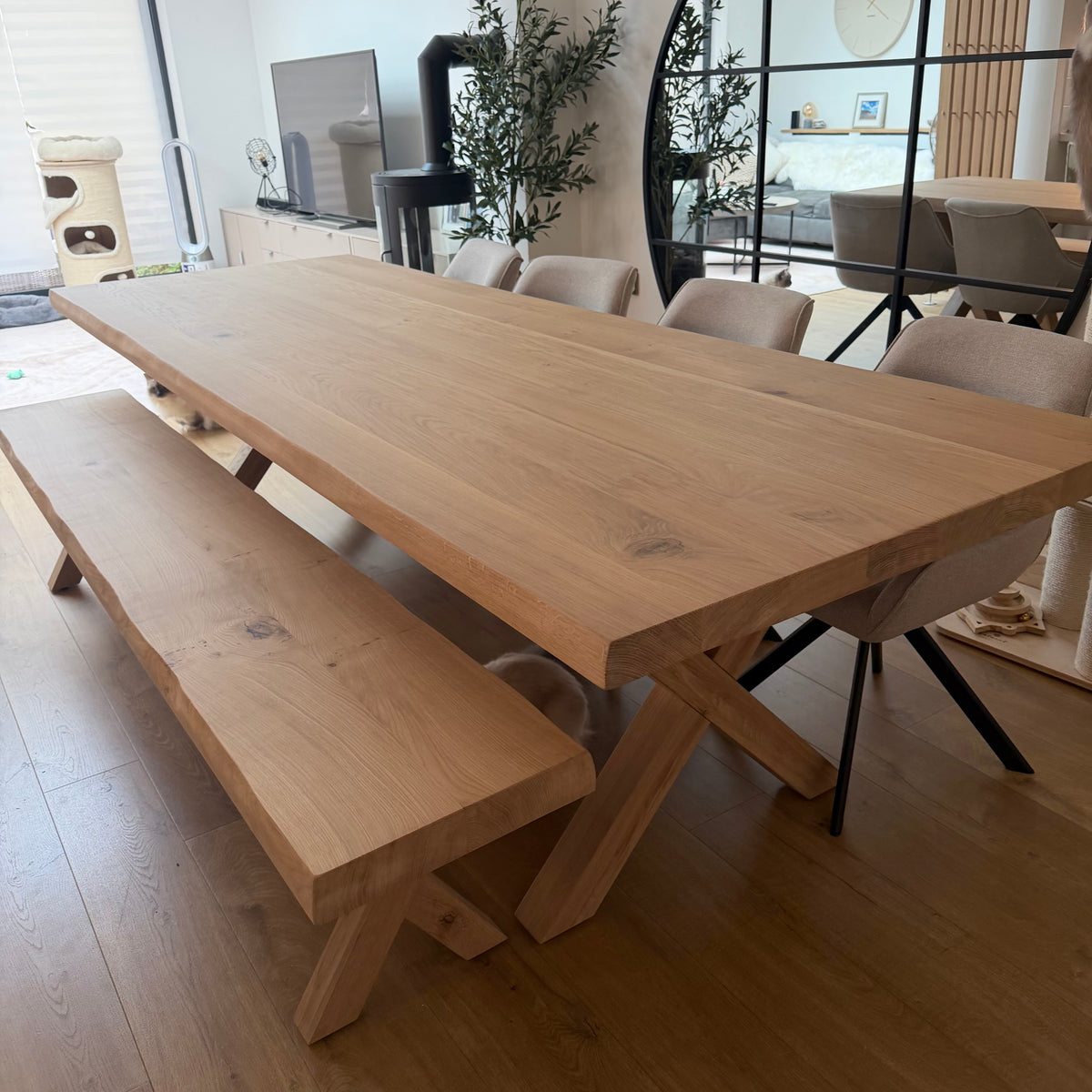 Rustic Chunky Solid Oak Dining Table and Bench set