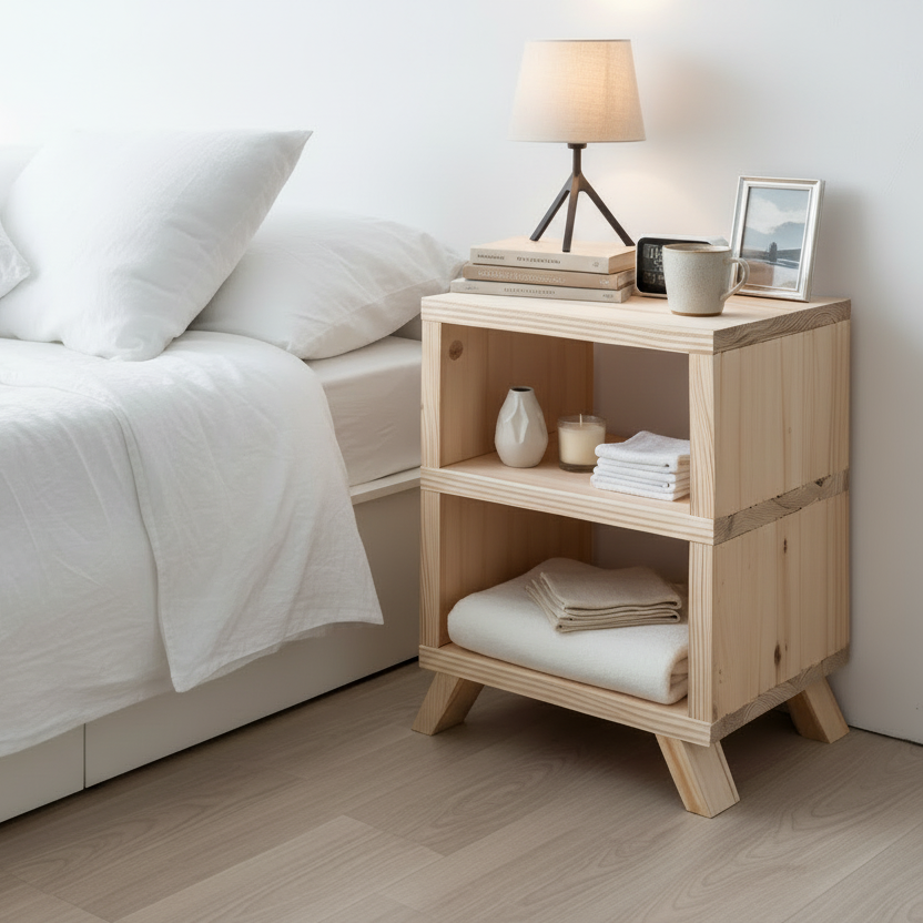 Rustic Side Table with Shelves