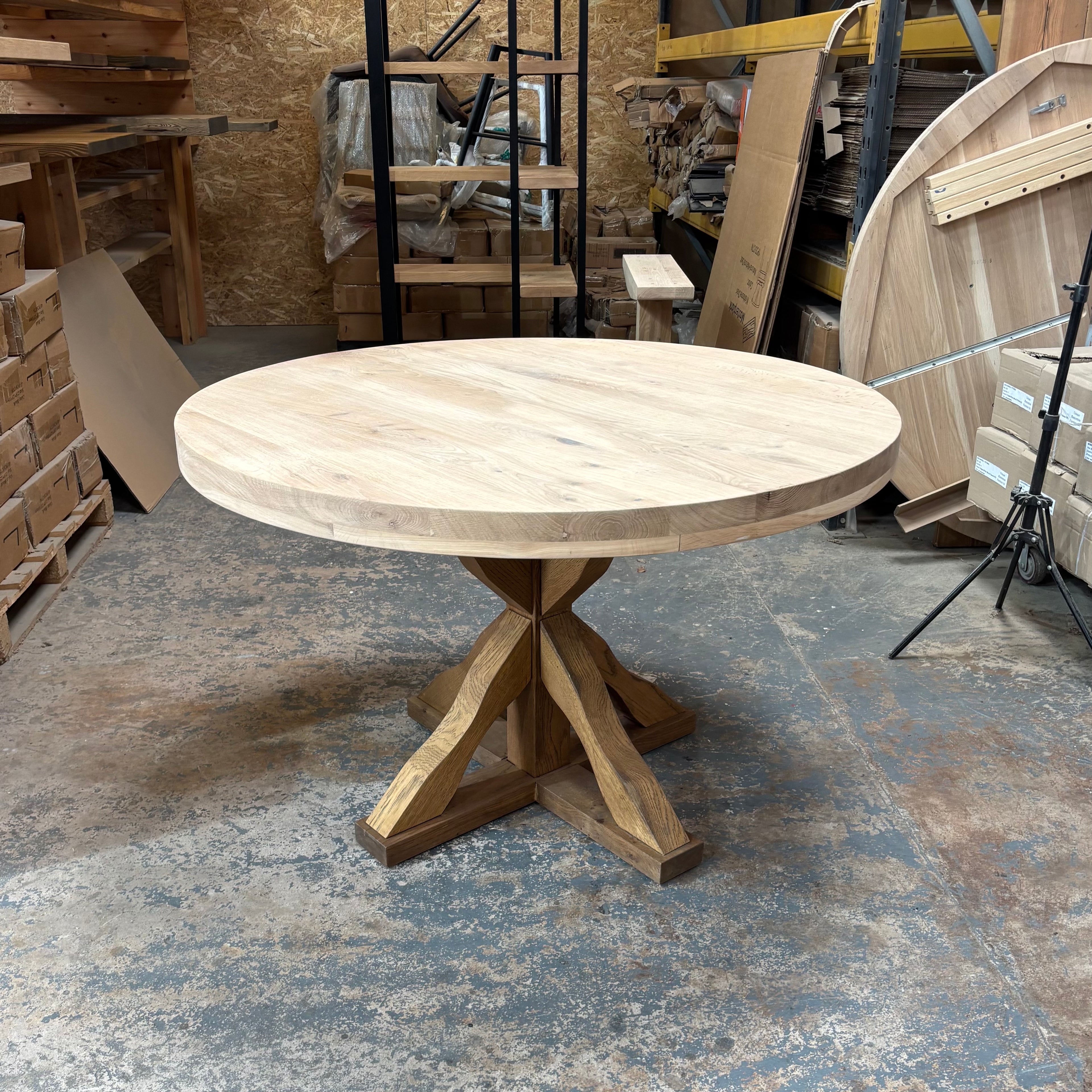 Ex Demo - Solid Oak Round 120cm Table with Oak pedestal legs 6cm Thick