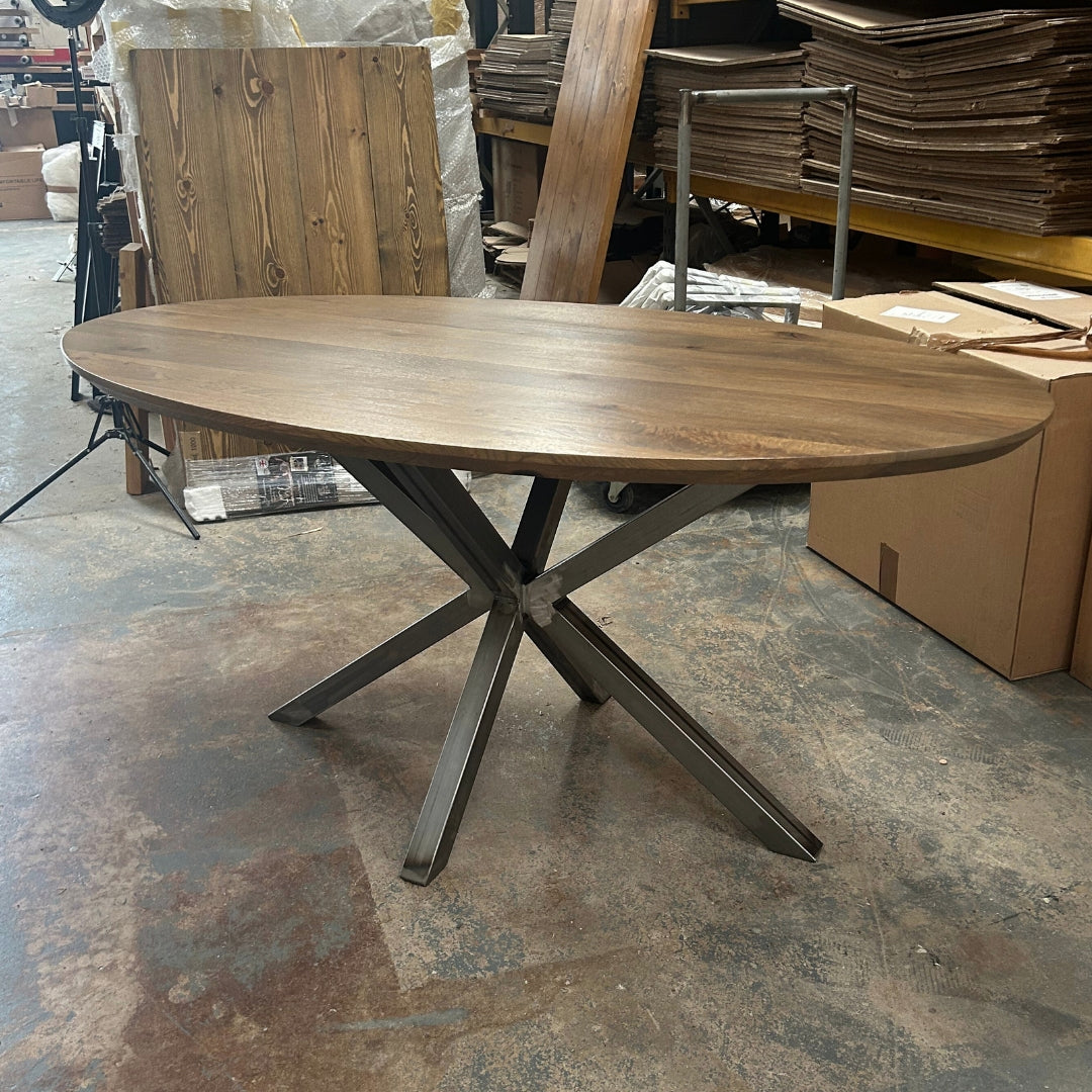 Solid Oak Oval Dining Table - Central Spider Legs