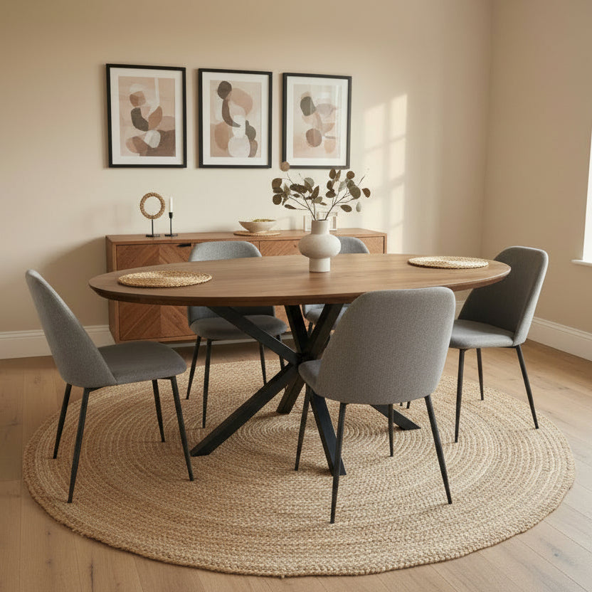 Solid Oak Oval Dining Table - Central Spider Legs