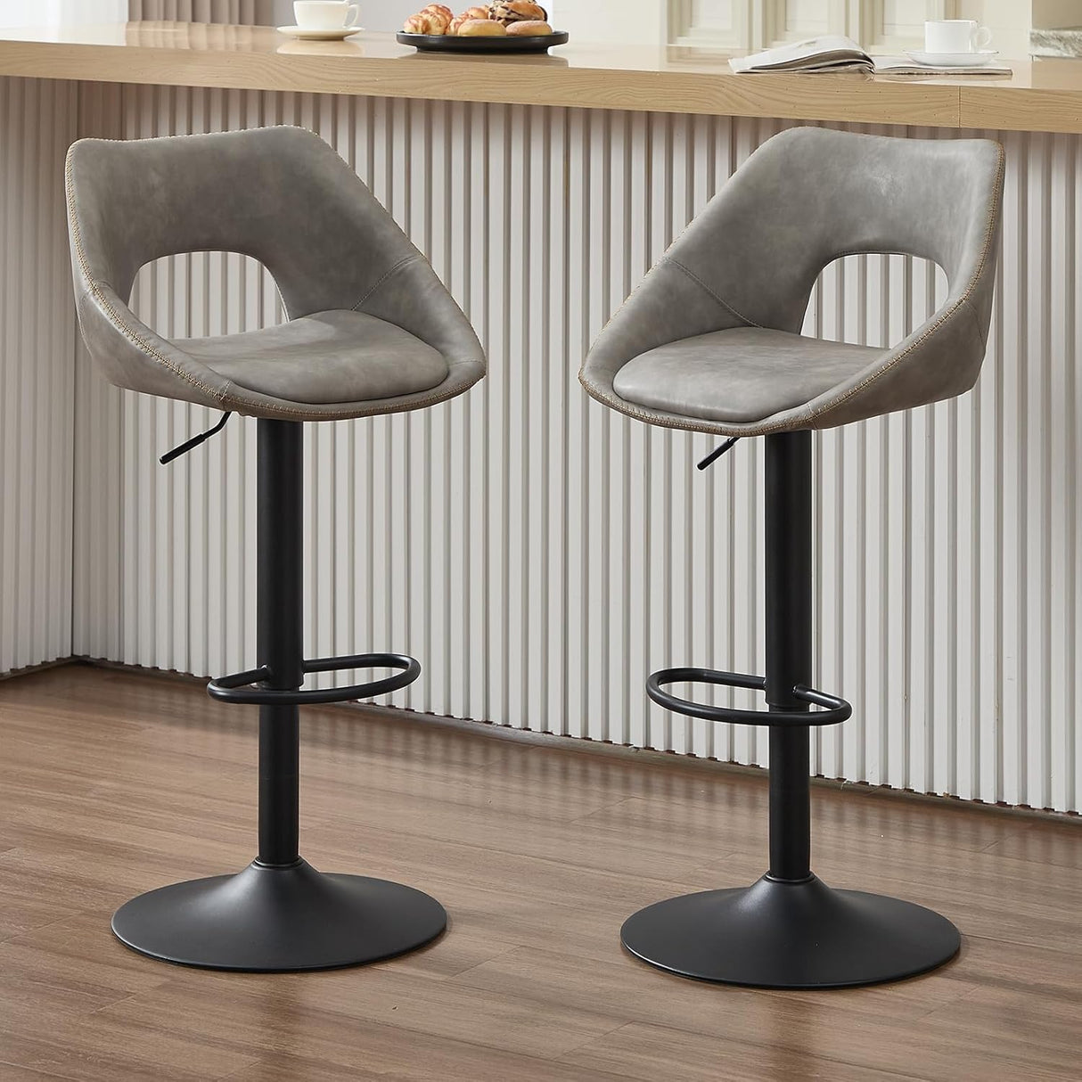 Backup Breakfast Bar Stool - Swival PU Leather Set of Two