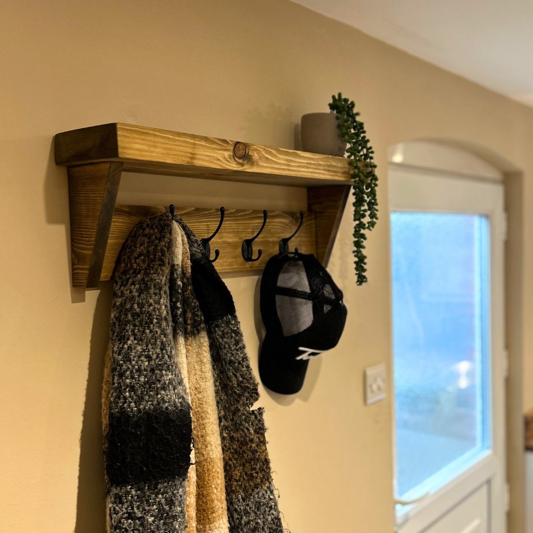 Rustic Canopy Coat hook shelf - Black coat hooks Shelves Masterplank UK