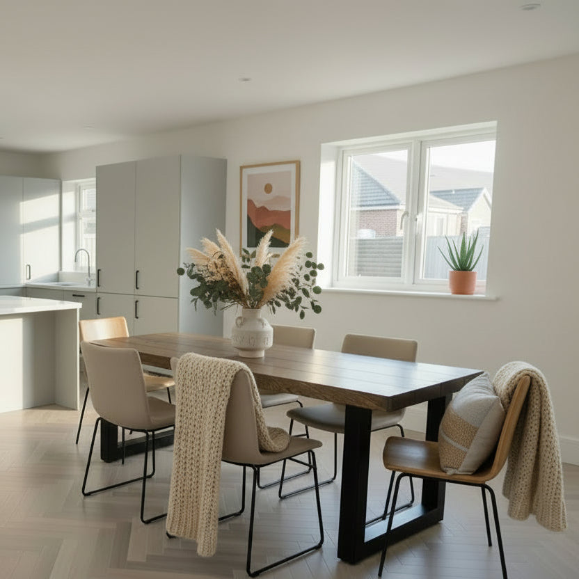 Chunky Solid Oak Dining Table and Bench set Masterplank