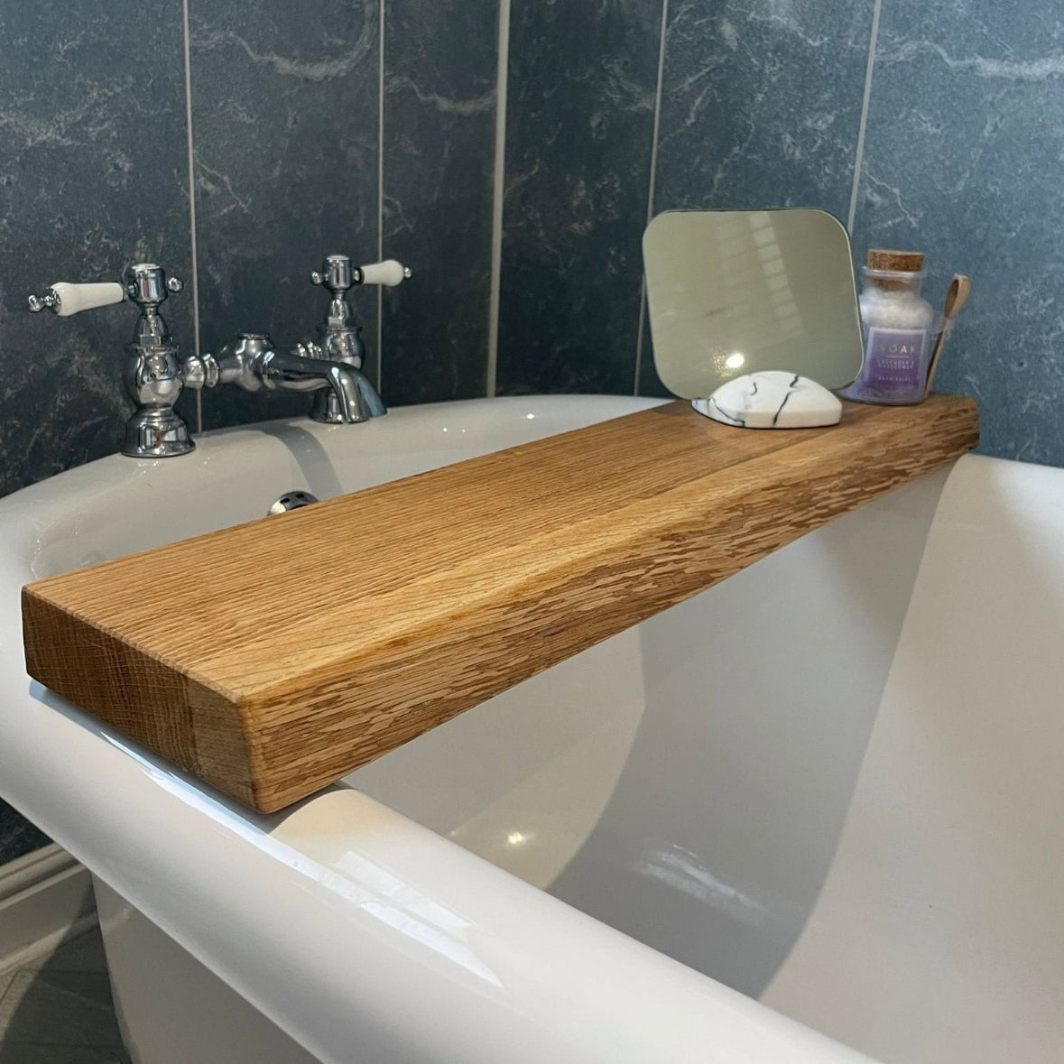 Solid Oak Live edge bath shelf