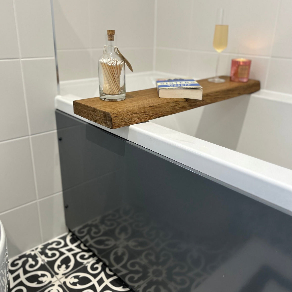 Solid Oak Live edge bath shelf