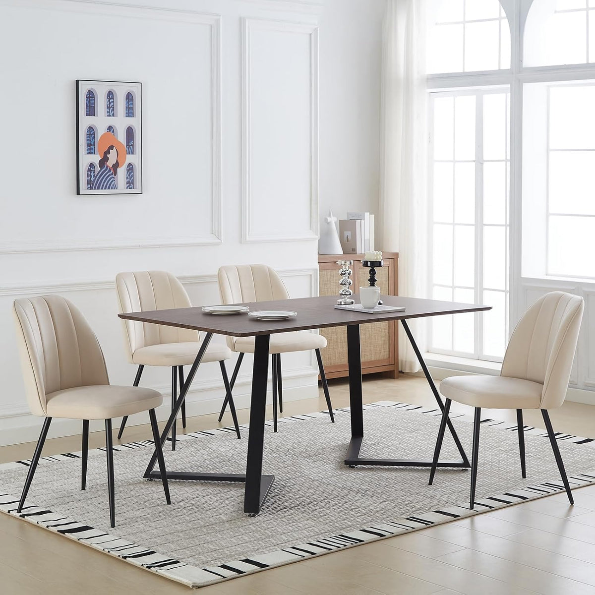 Hedger Dining Chairs - Velvet/Faux leather - Set of Two