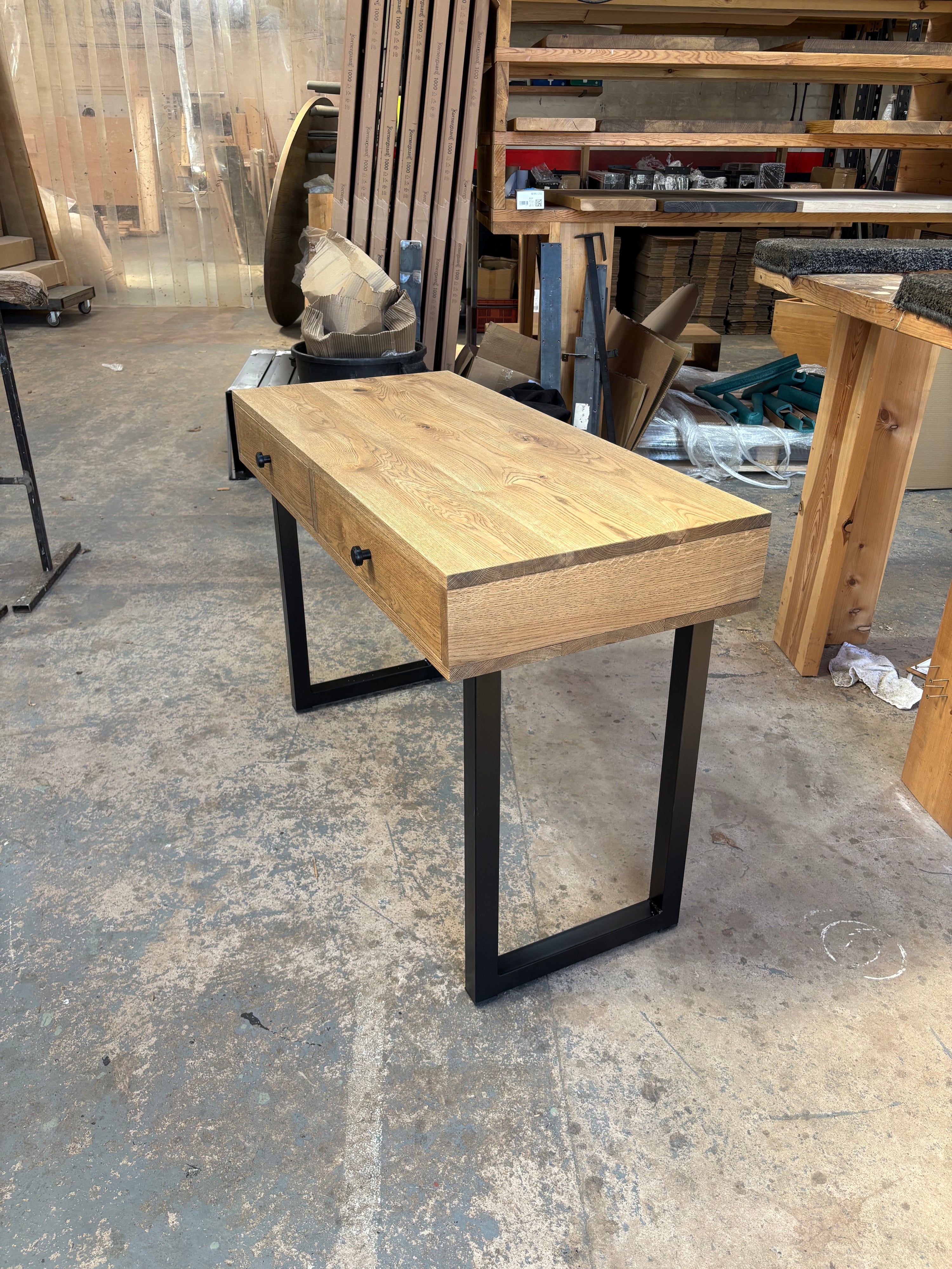 Solid Oak Box Drawer Desk - Customisable Length and Legs