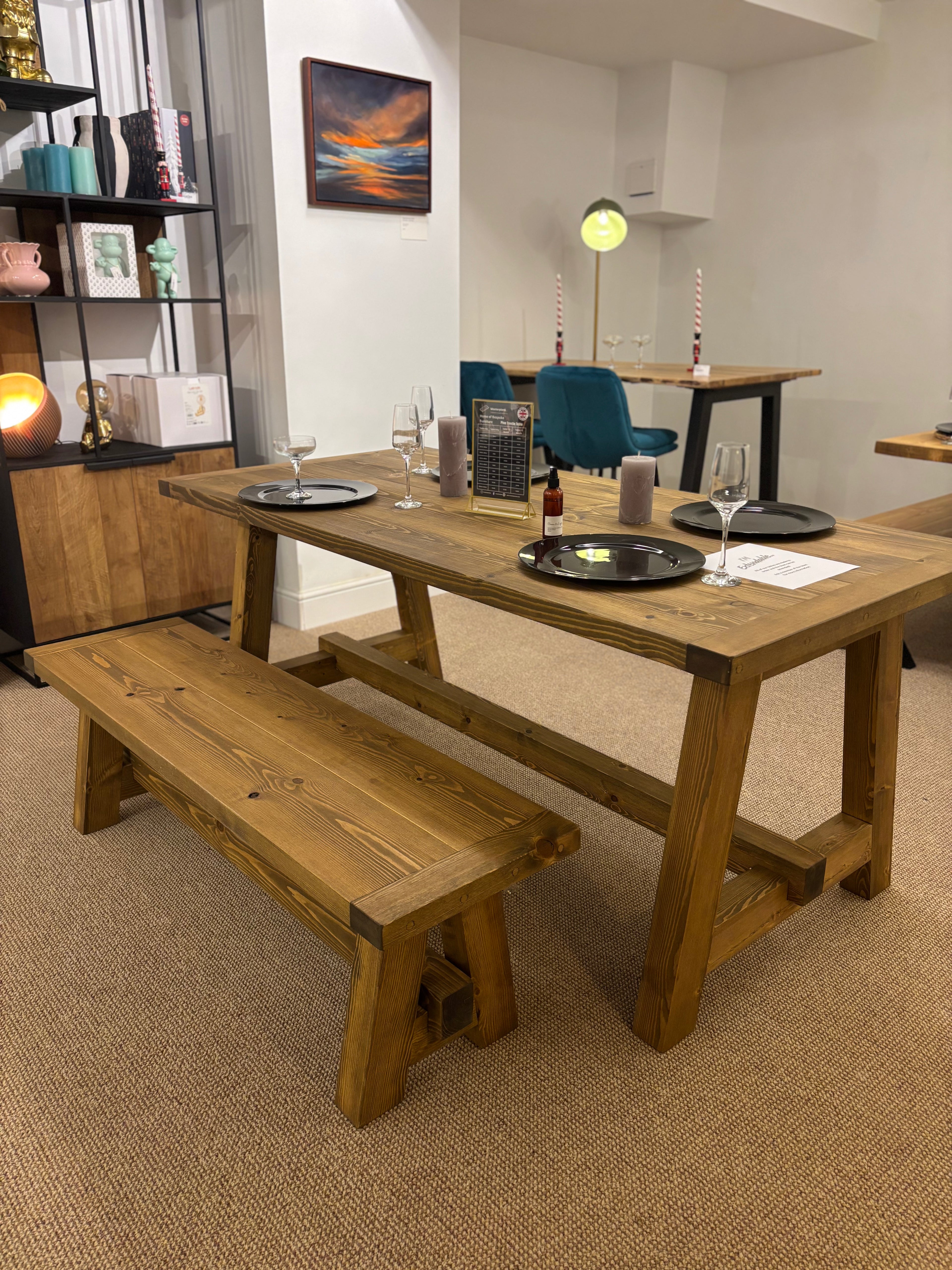 Ex Demo - 180cm x 88cm Smoked Oak Trestle Dining Table and 1 Bench