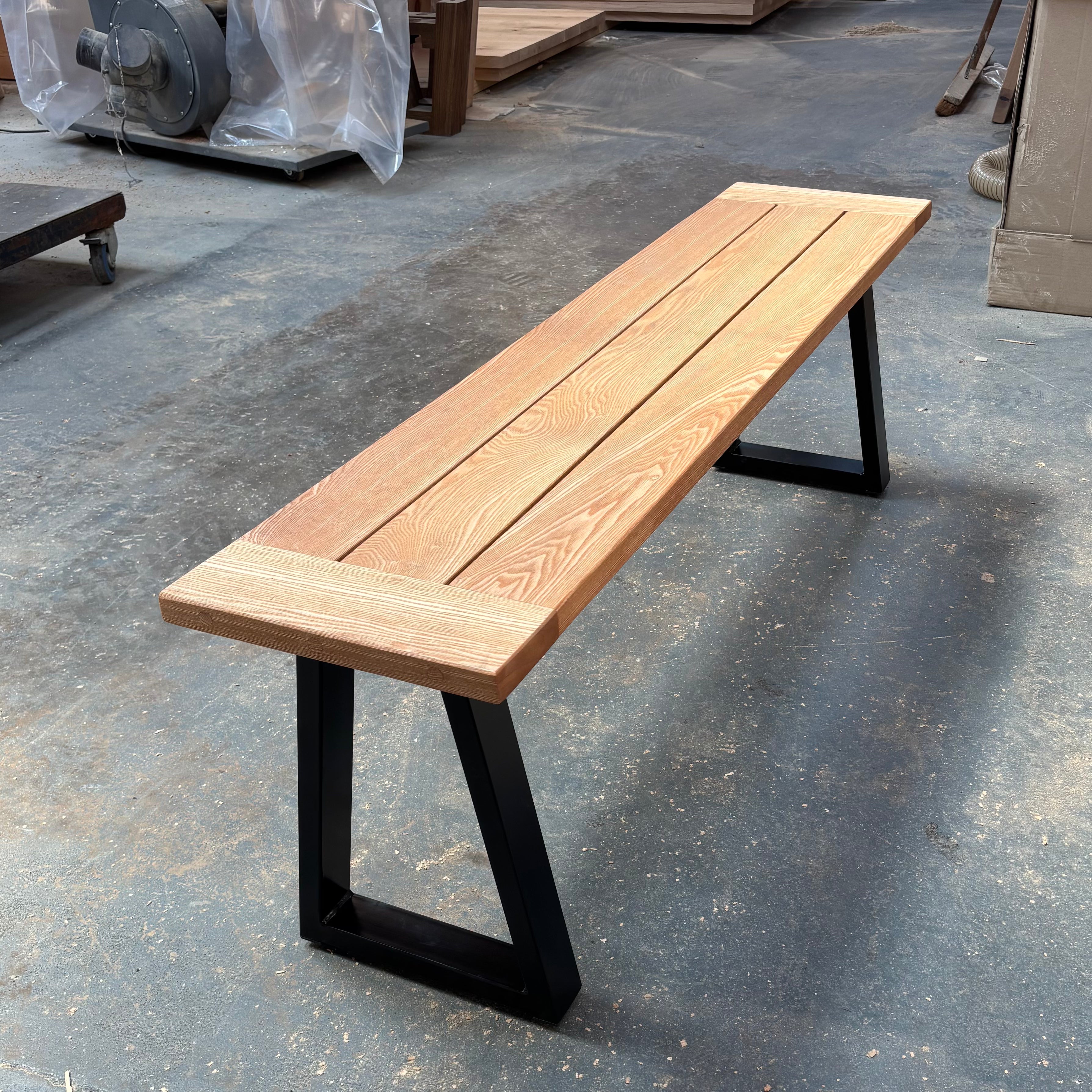 Ex Demo - Solid Ash Wooden Bench Thin Trapeze legs - 128cm x 30cm