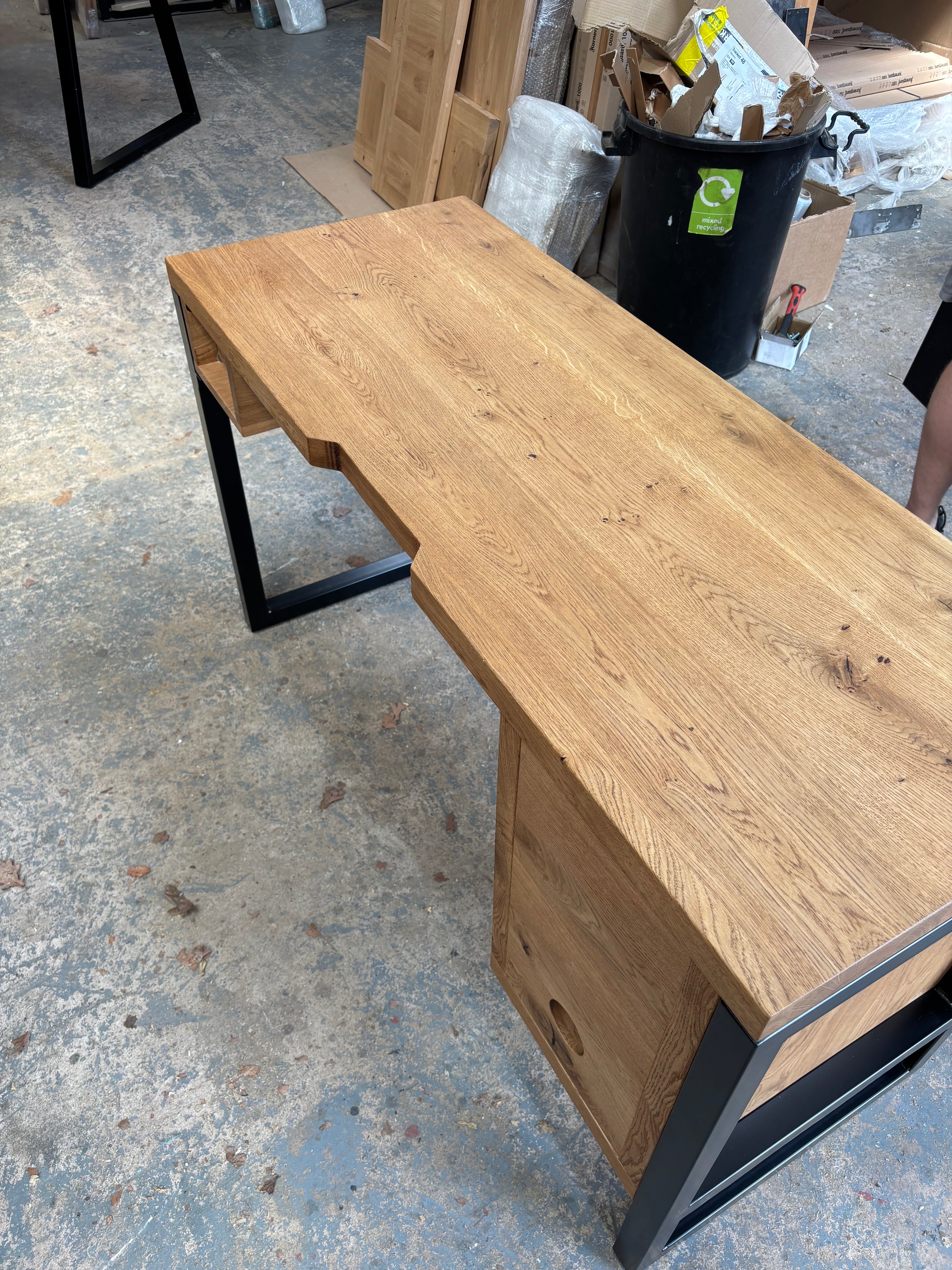 Solid Oak Dranter Desk - Box frame legs