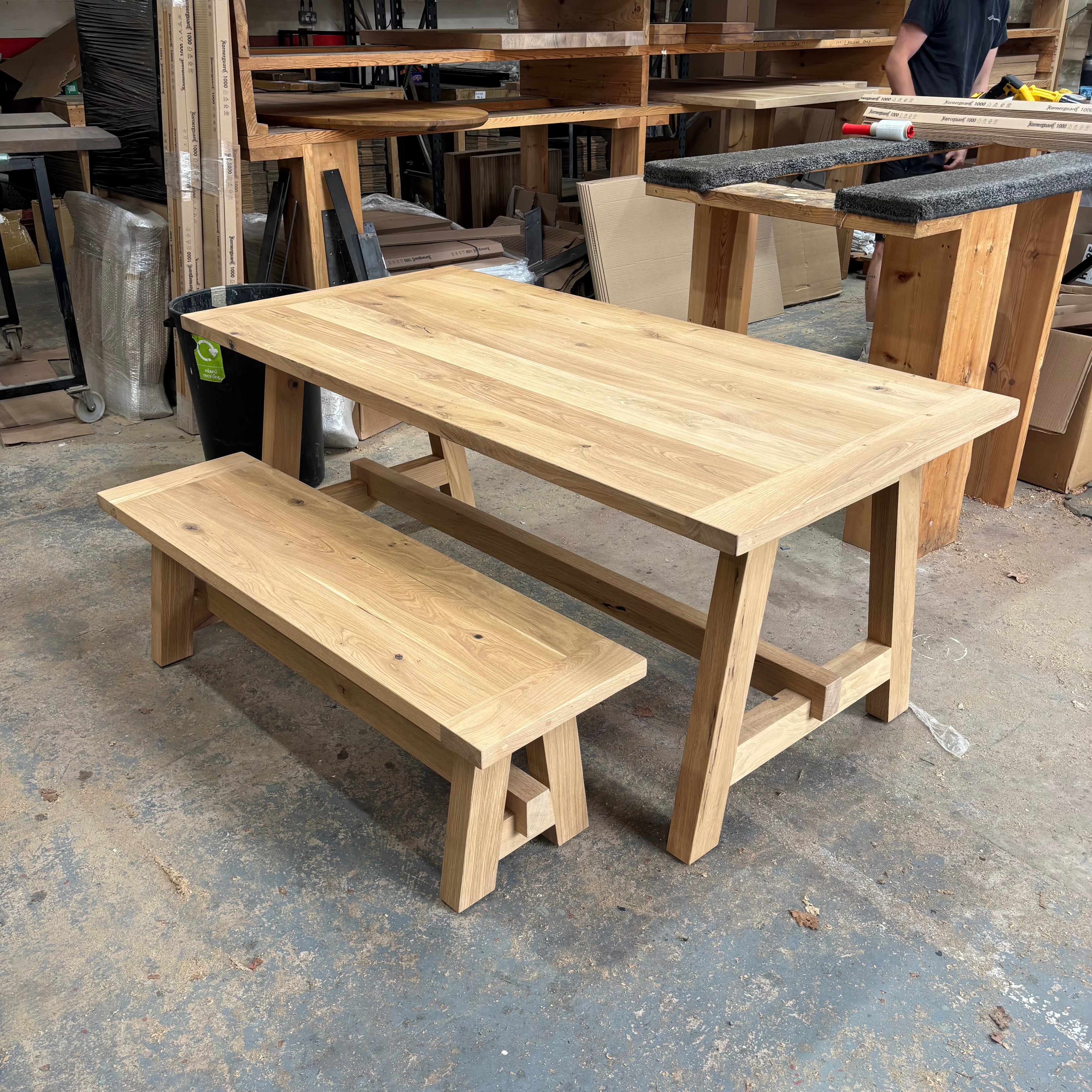 Outlet - Solid Oak Boscobel 180cm x 90cm with 1 Bench - Stained in Mist