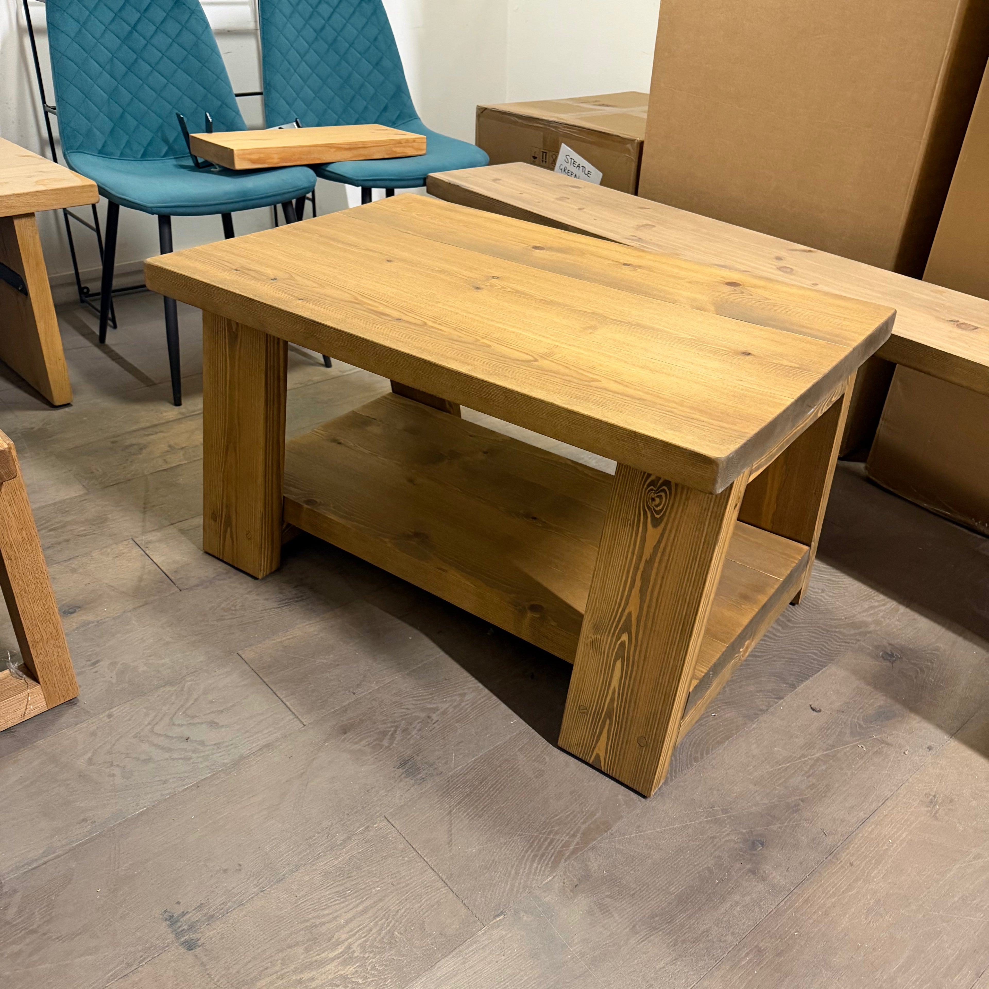Ex Demo - 90cm x 57cm Trestle Coffee table - Smoked Oak