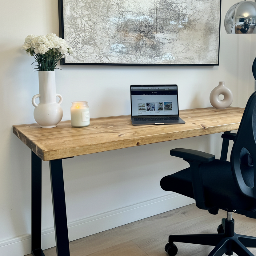 Rustic office desk - Thin Trapeze legs