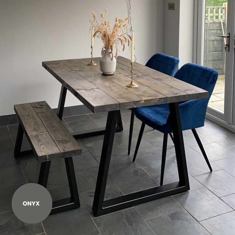 Rustic Dining Table Set - Thick Trapeze Legs