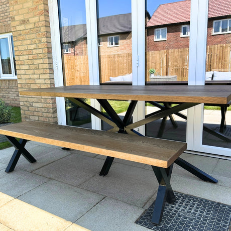 Rustic Solid Oak Dining table set - spider leg - masterplankuk shop
