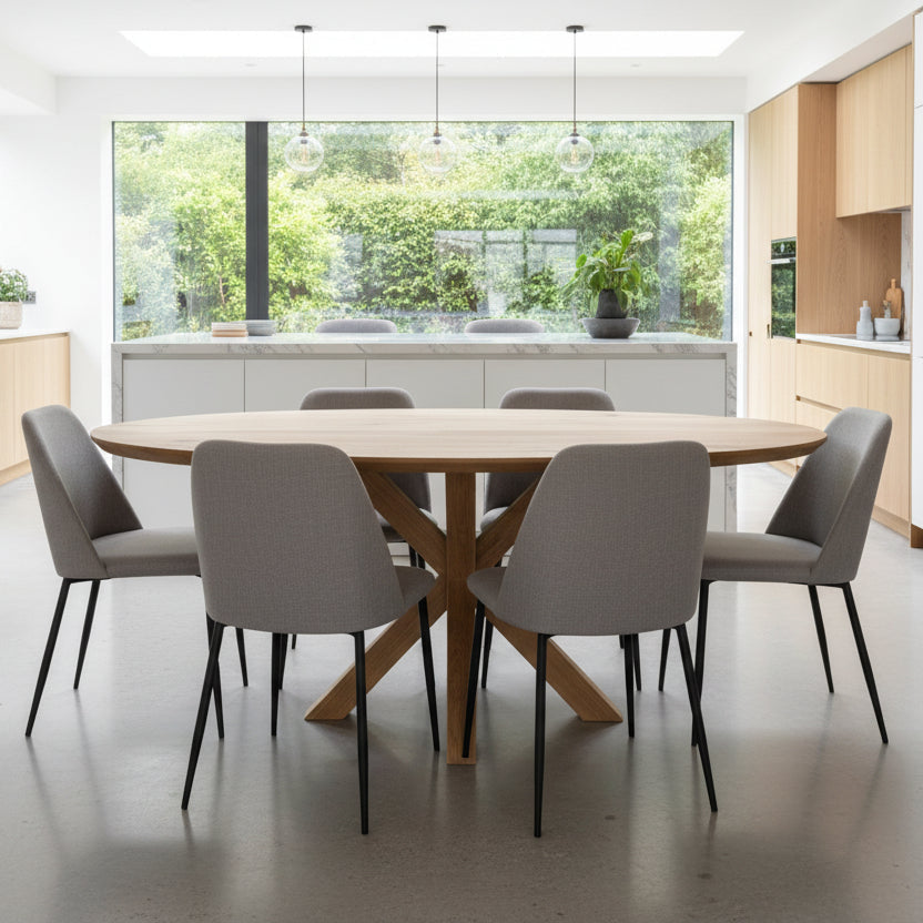 Solid Oak Oval Dining Table - Central Spider Legs