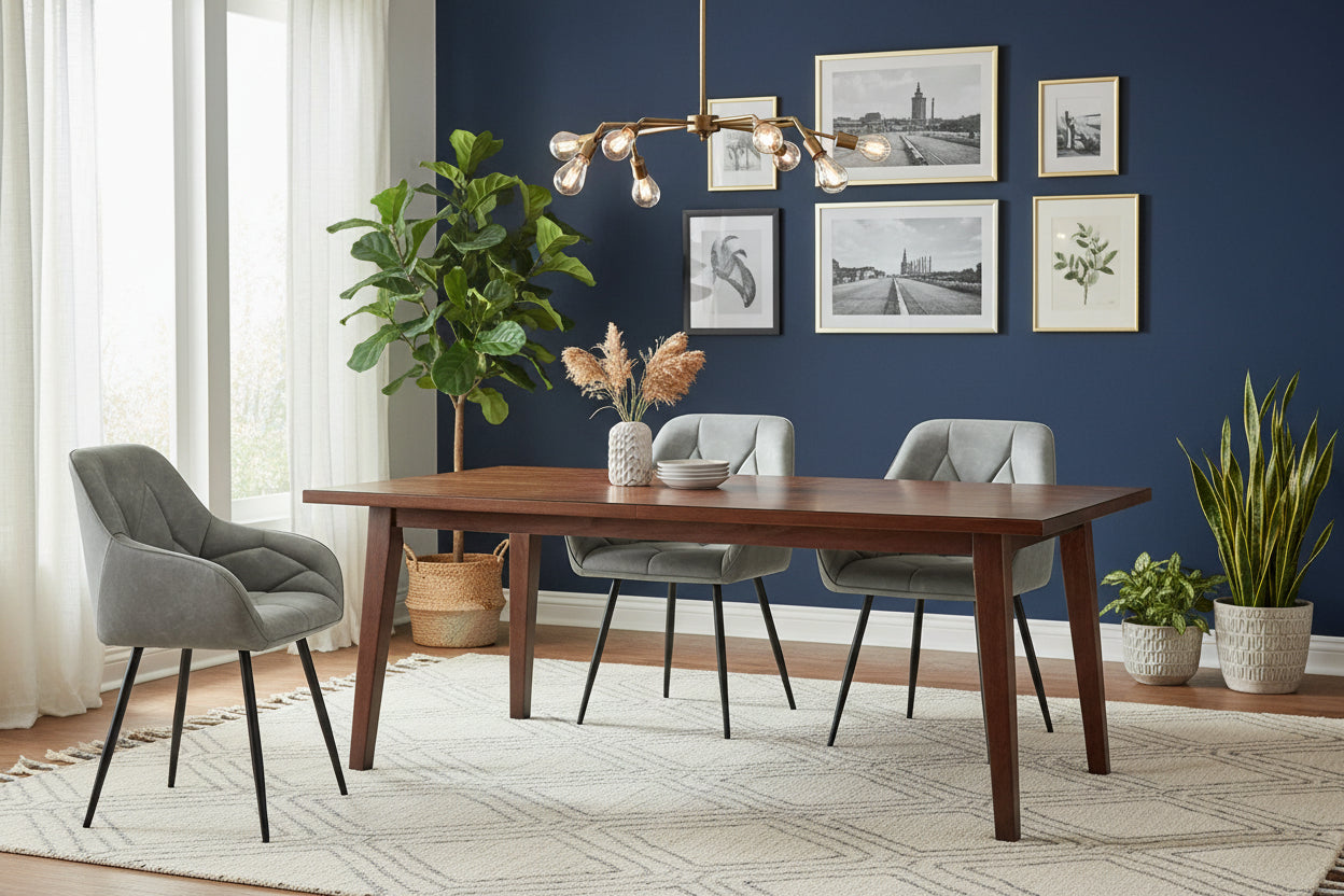 faux leather dining chairs with wooden table