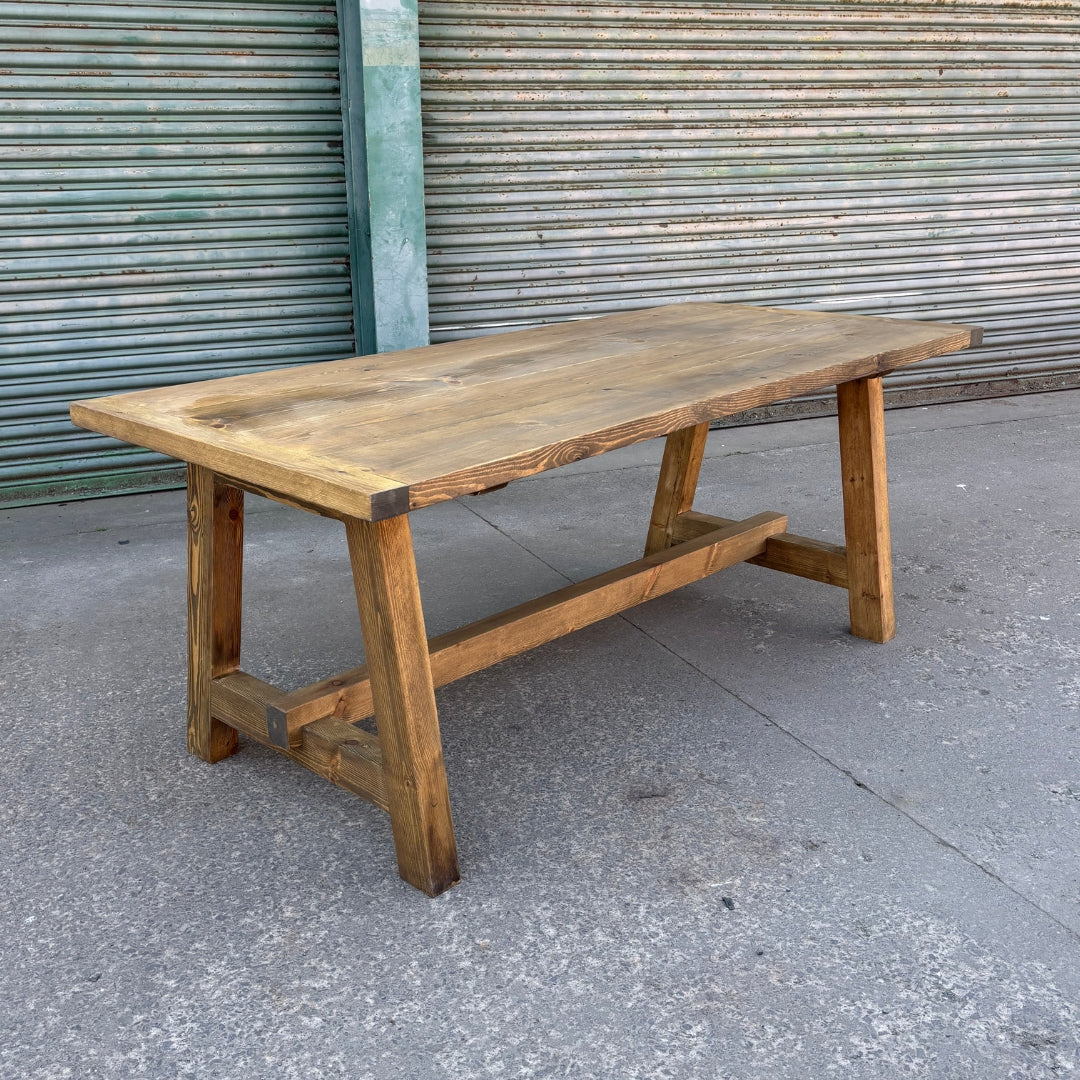 Rustic Pine Trestle Dining Table