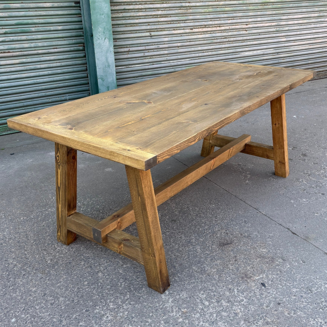 Rustic Pine Trestle Dining Table