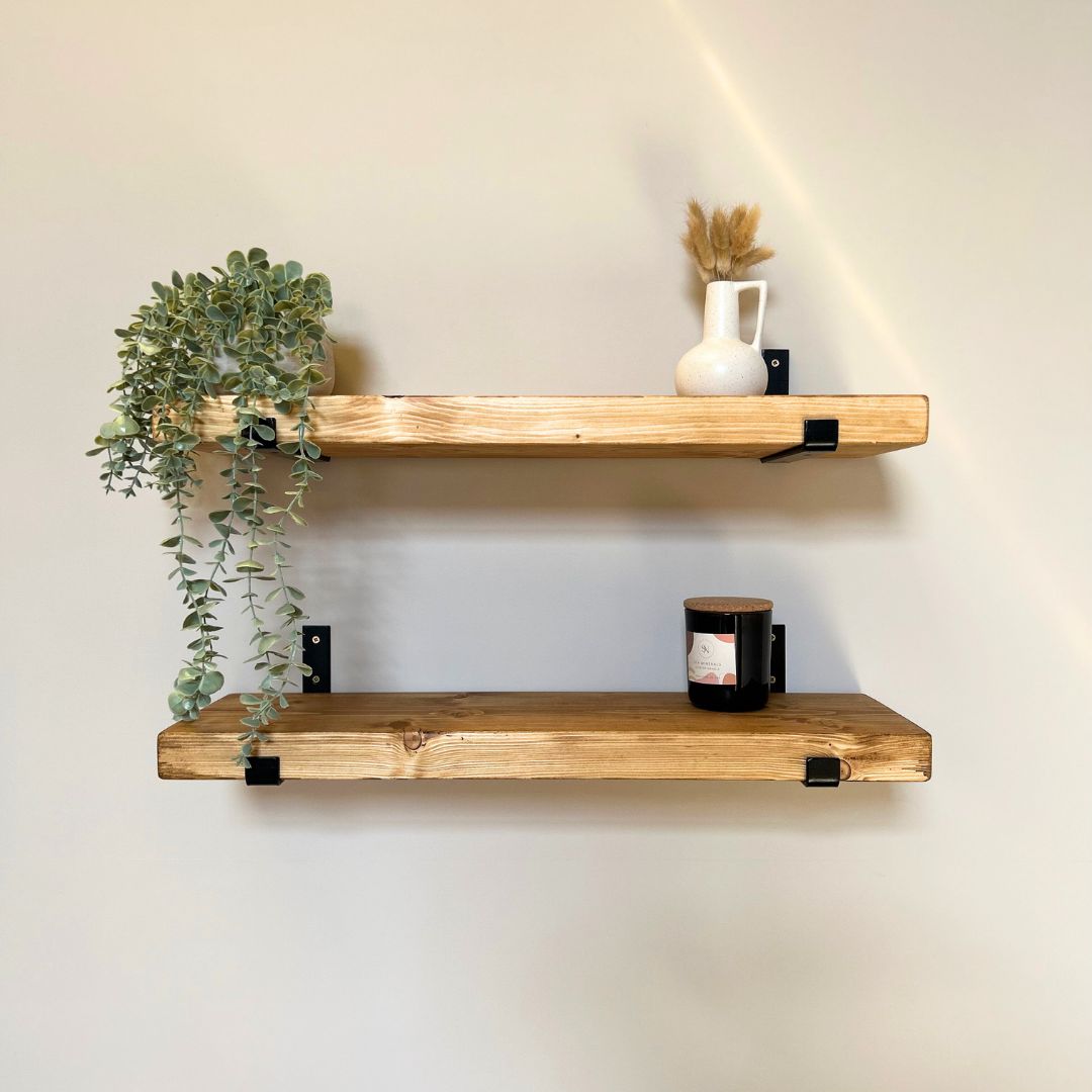 Pair of Rustic Wooden Shelves with Seated L Brackets handcrafted in the UK Shelves Masterplank UK Single Shelf 70cm