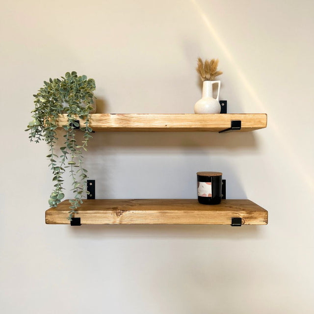 Pair of Rustic Wooden Shelves with Seated L Brackets handcrafted in the UK Shelves Masterplank UK Single Shelf 70cm