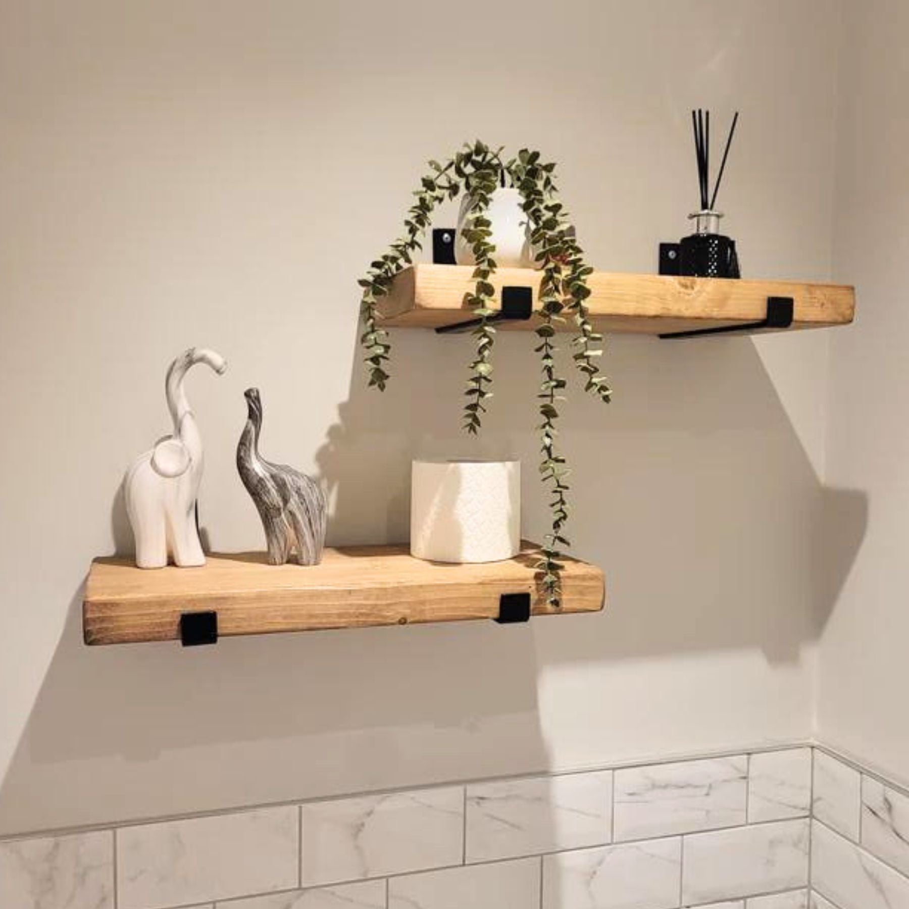 Pair of Rustic Wooden Shelves with Seated L Brackets handcrafted in the UK Shelves Masterplank UK Set of Two Shelves 50cm