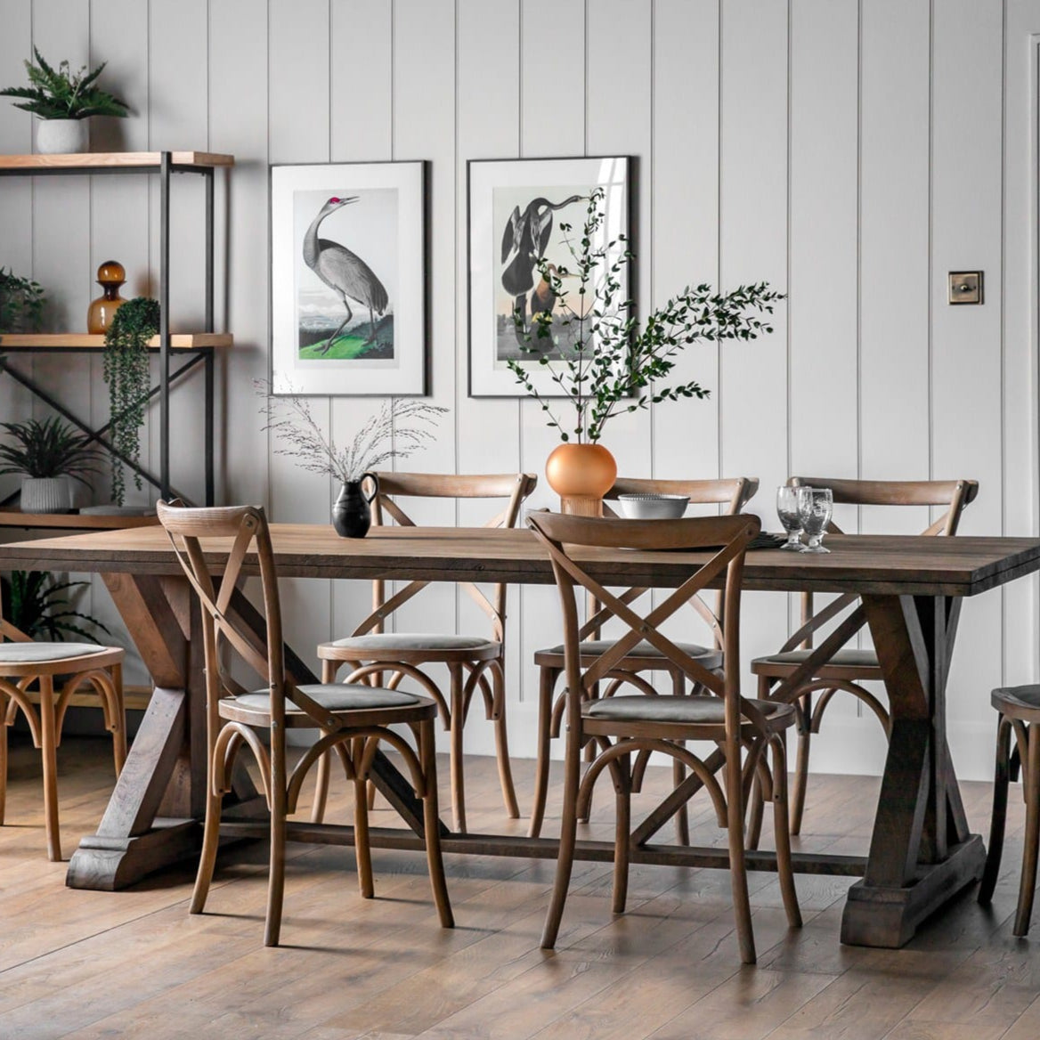 Tharna Solid Mango Crossed Shape Dining Table - Wooden legs