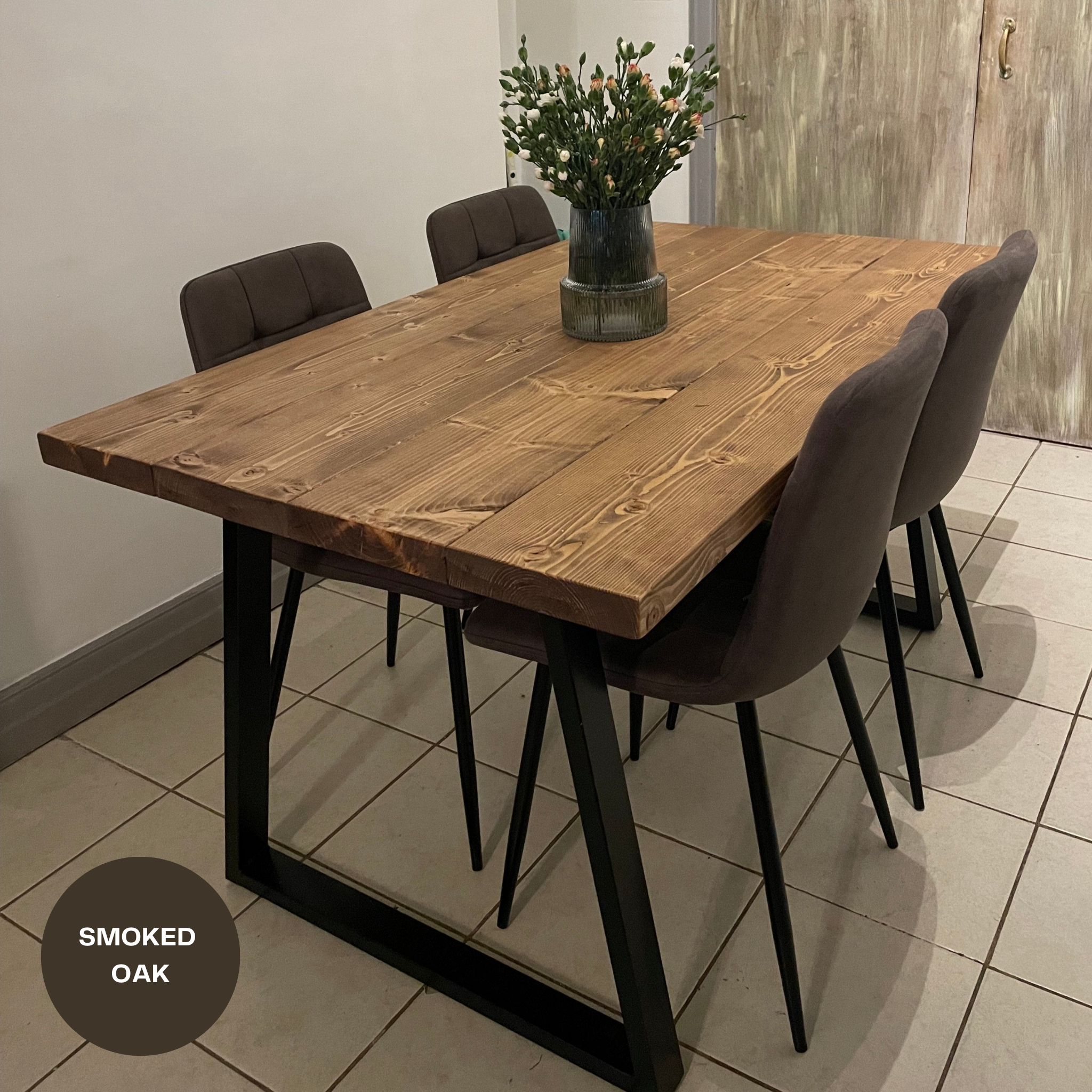 Rustic Dining Table Set - Thick Trapeze Legs