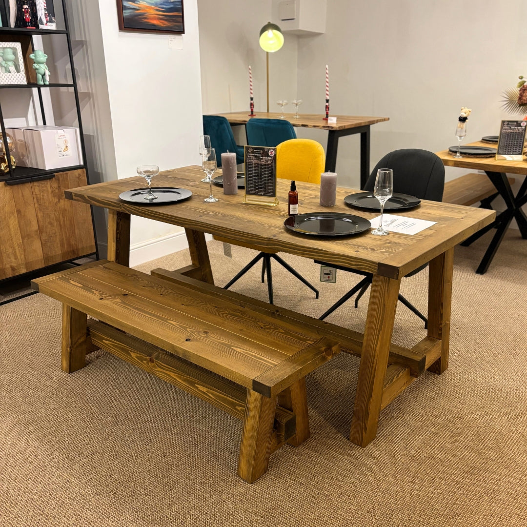 Rustic Pine Trestle Dining Table