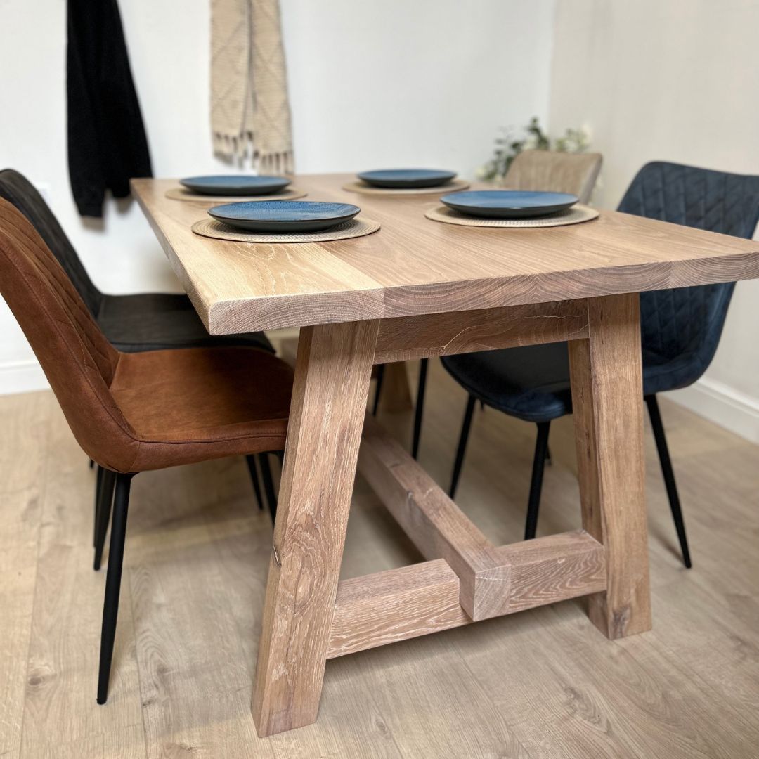 Chopwell Dining table - Solid Oak trestle dining table Oak legs masterplank shop