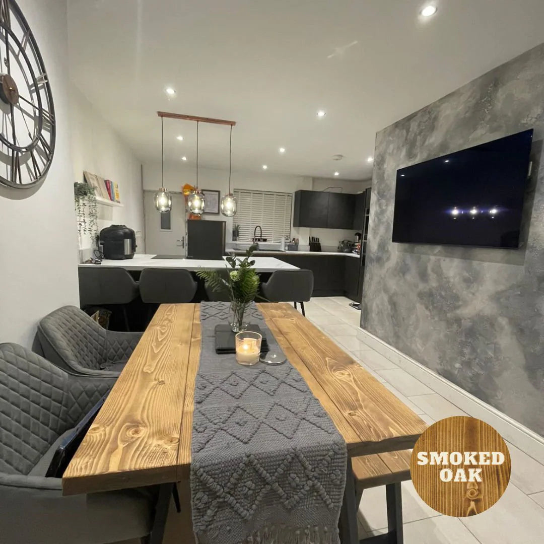 Rustic Dining Table Set - Thin Trapezium Legs Tables masterplank-shop