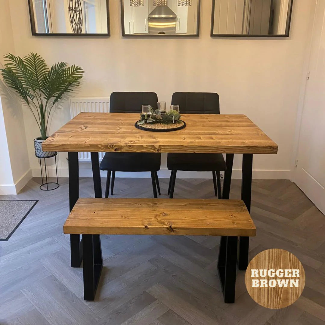 Rustic Dining Table Set - Thin Trapezium Legs Tables masterplank-shop