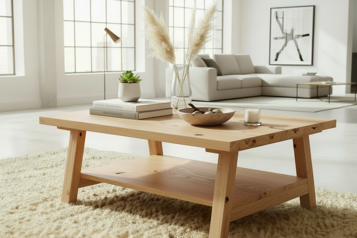 Solid Oak Trestle Coffee Table