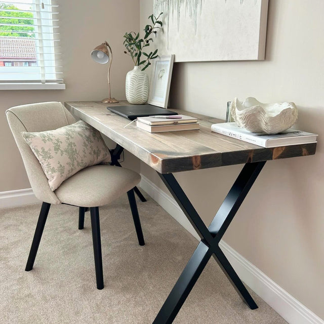 Rustic wooden office desk - Cross frame legs Desks masterplank-shop