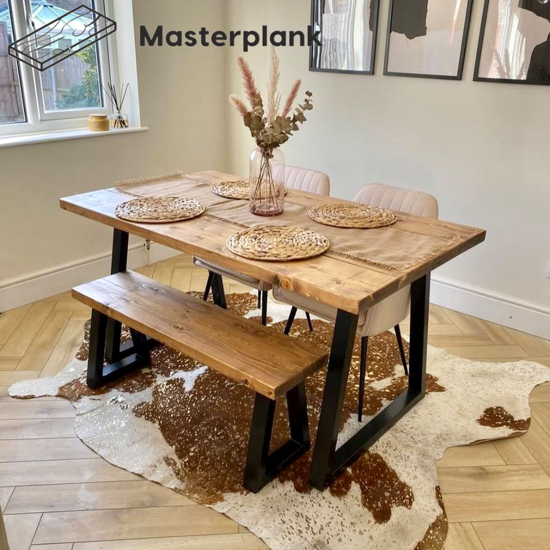 Rustic Dining Table Set - Thick Trapezium Legs Tables masterplank-shop