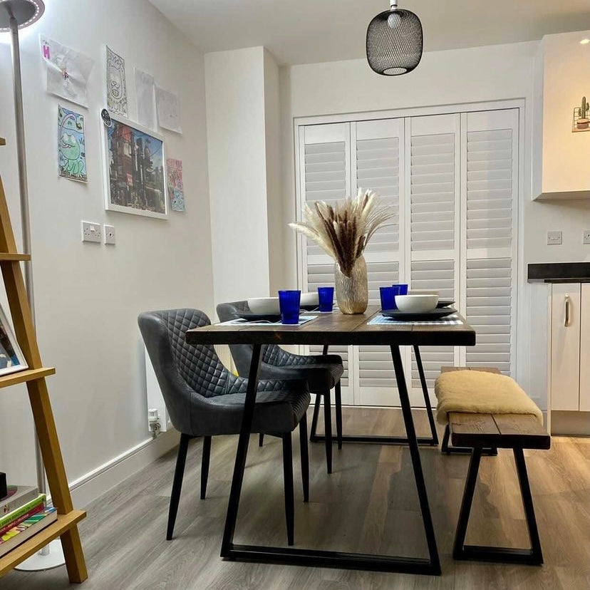 Rustic Dining Table Set - Thin Trapezium Legs Tables masterplank-shop