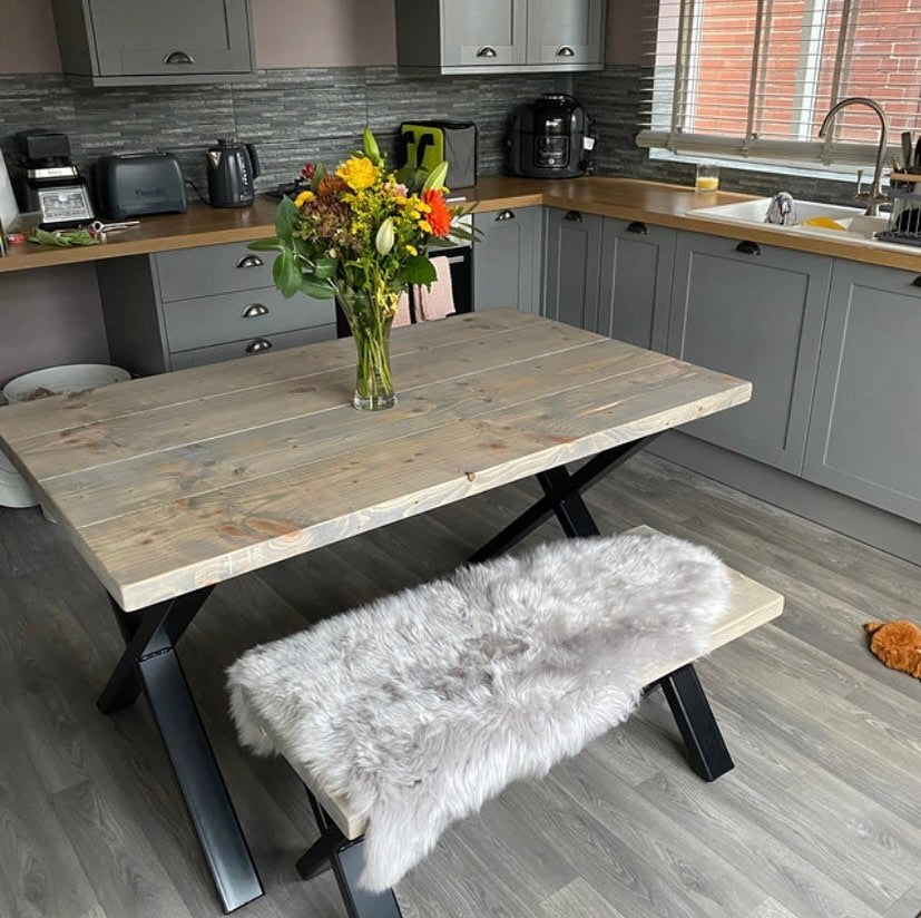 Rustic Dining Table Set - Cross Frame Tables masterplank-shop