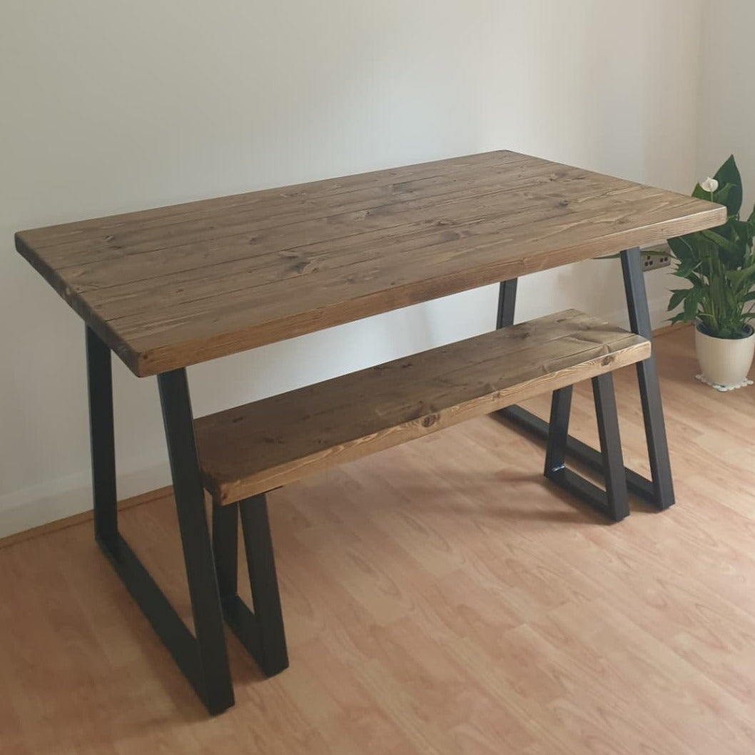 Rustic Dining Table Set - Thick Trapezium Legs Tables masterplank-shop