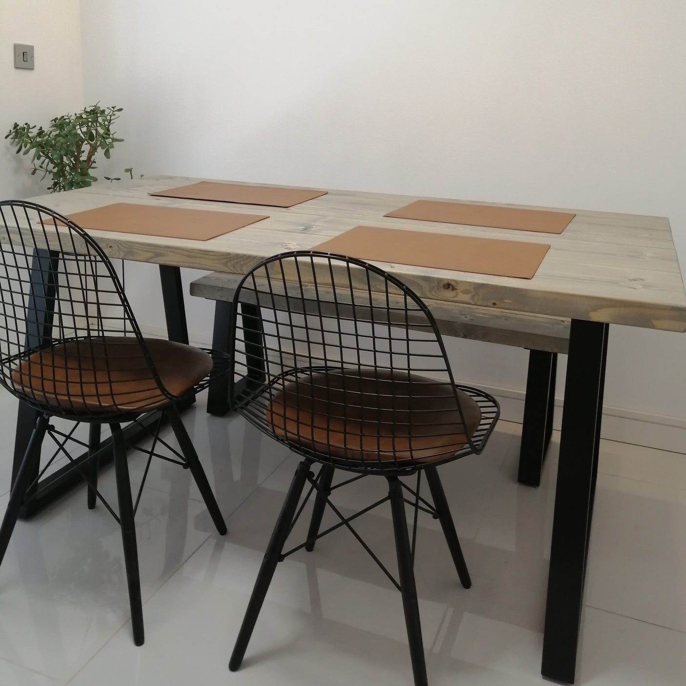 Rustic Dining Table Set - Thin Trapezium Legs Tables masterplank-shop