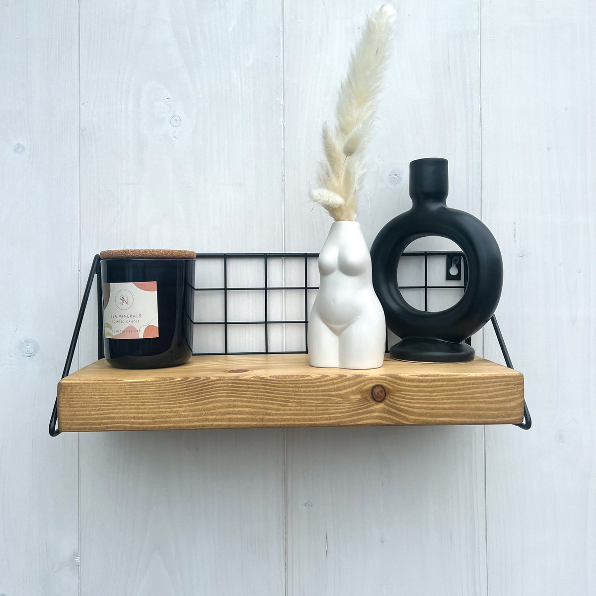 Rustic Wooden Mesh Wall Decor Shelf handcrafted in the UK Masterplank UK