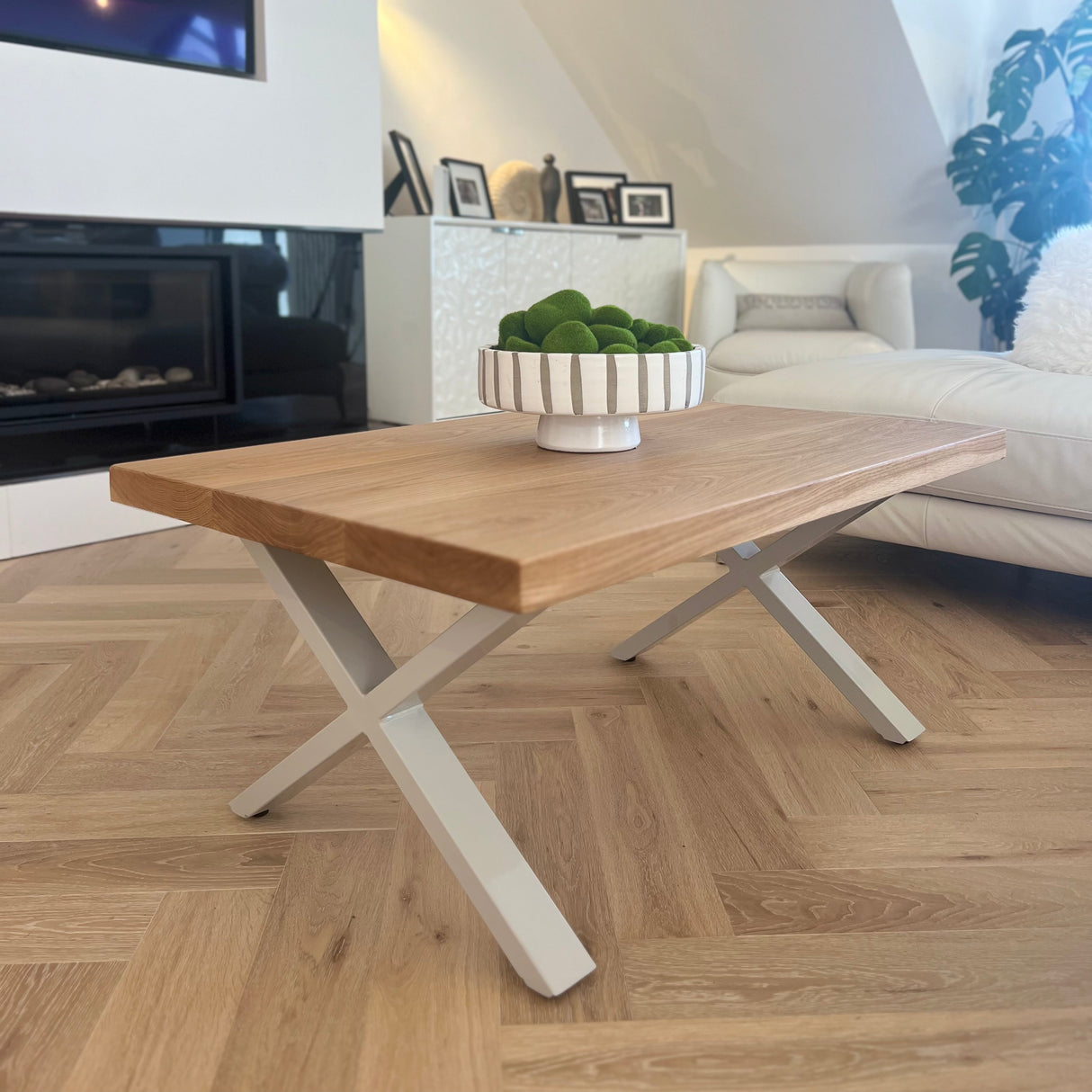 Solid Oak Coffee Table Tables masterplank-shop Cross Frame Dove Grey