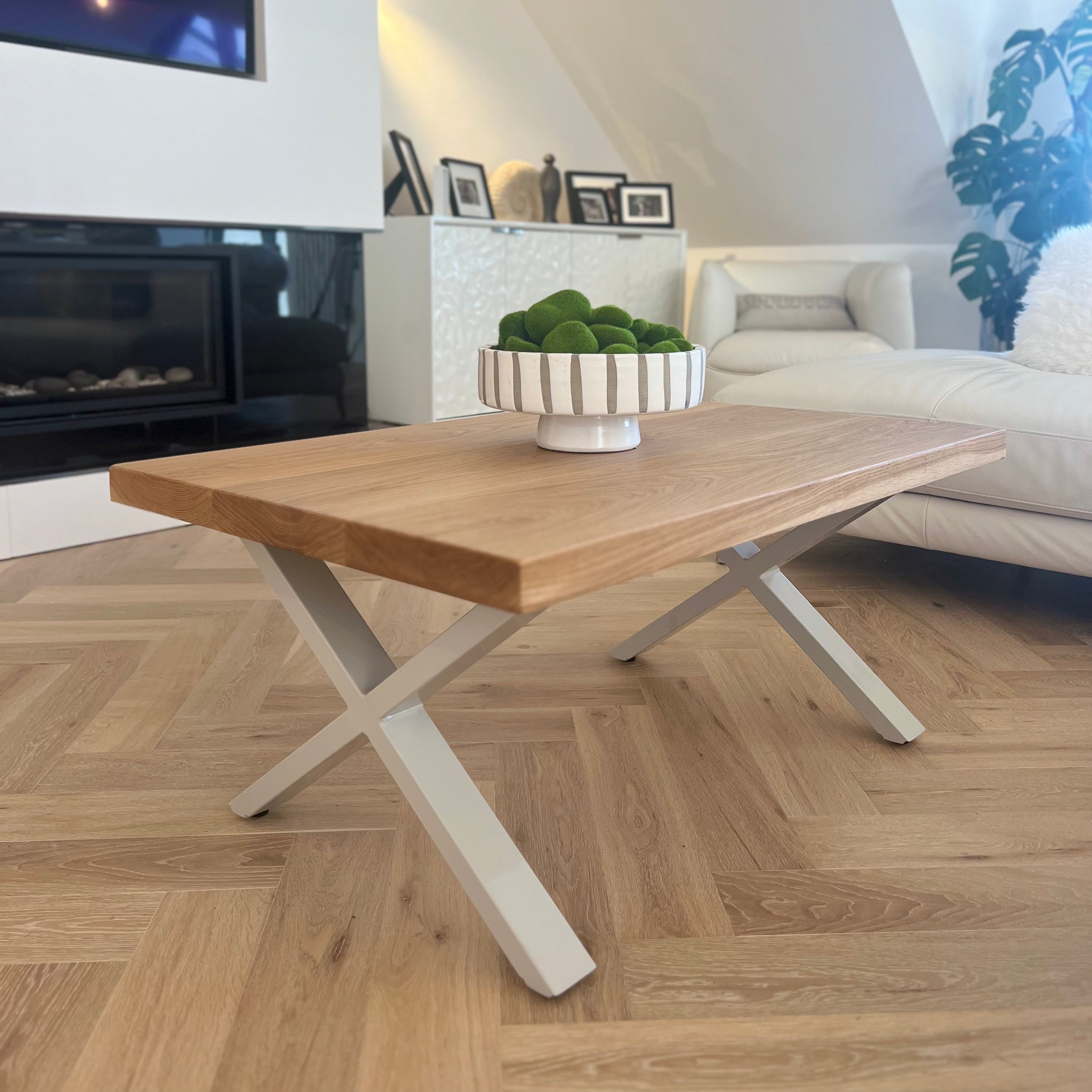 Solid Oak Coffee Table Tables masterplank-shop Cross Frame Dove Grey