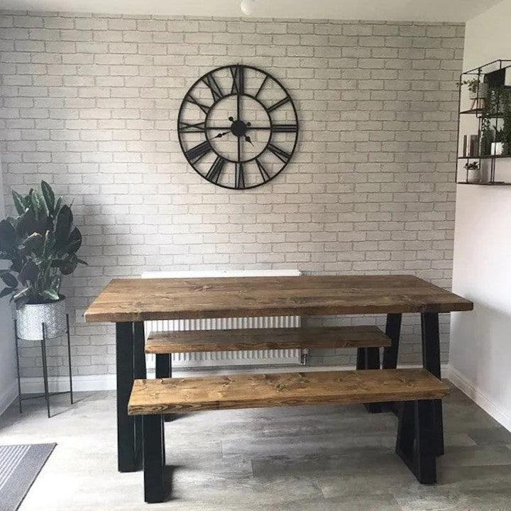 Rustic Dining Table Set - Thick Trapezium Legs Tables masterplank-shop