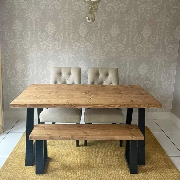 Rustic Dining Table Set - Thick Trapezium Legs Tables masterplank-shop