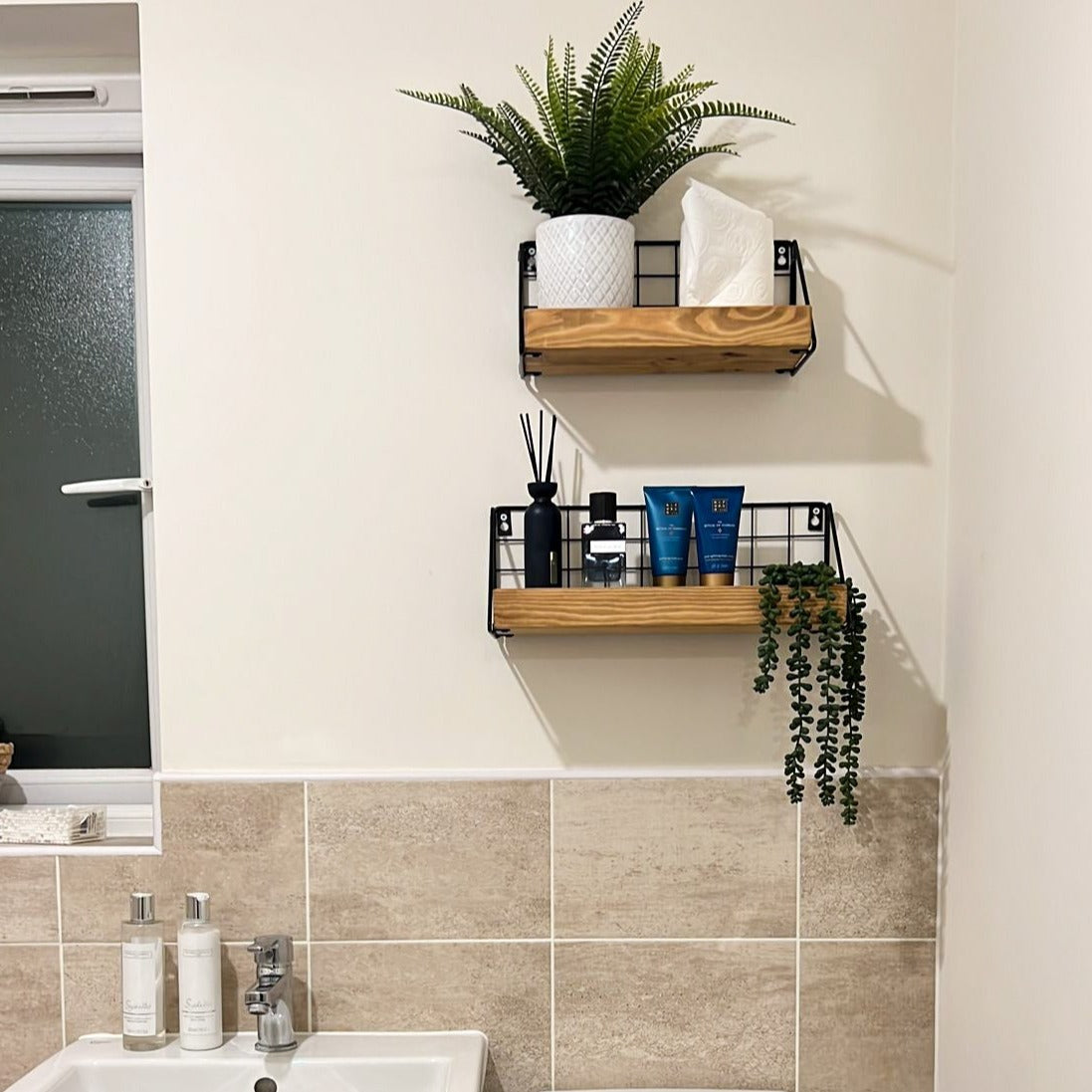 Rustic Wooden Mesh Wall Decor Shelf handcrafted in the UK Masterplank UK