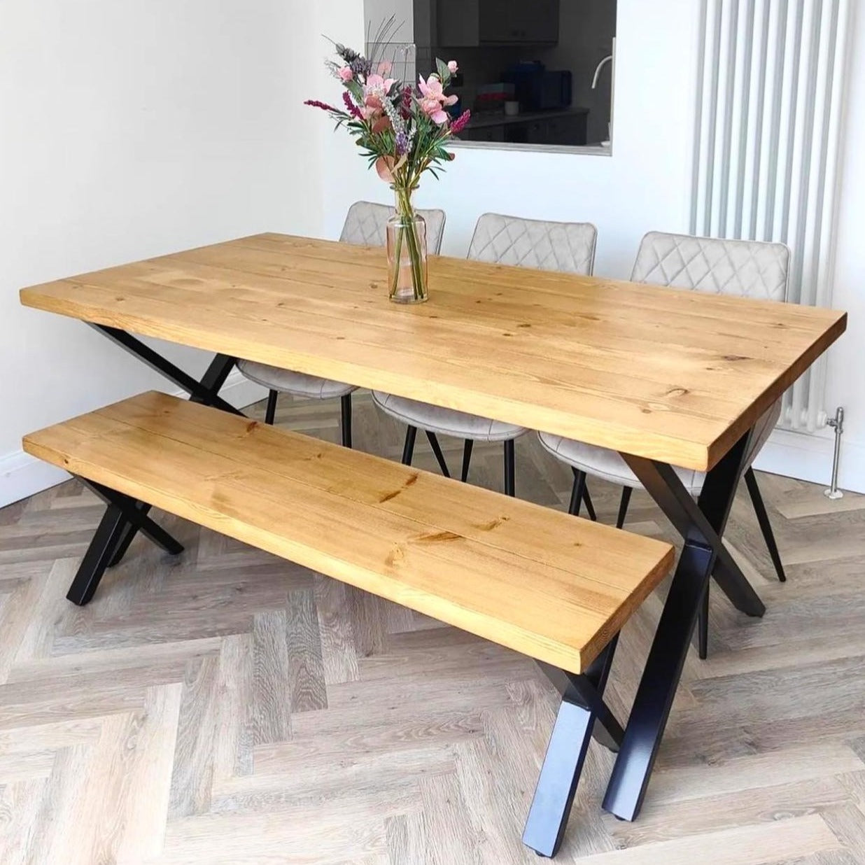 Rustic Dining Table Set - Cross Frame Tables masterplank-shop