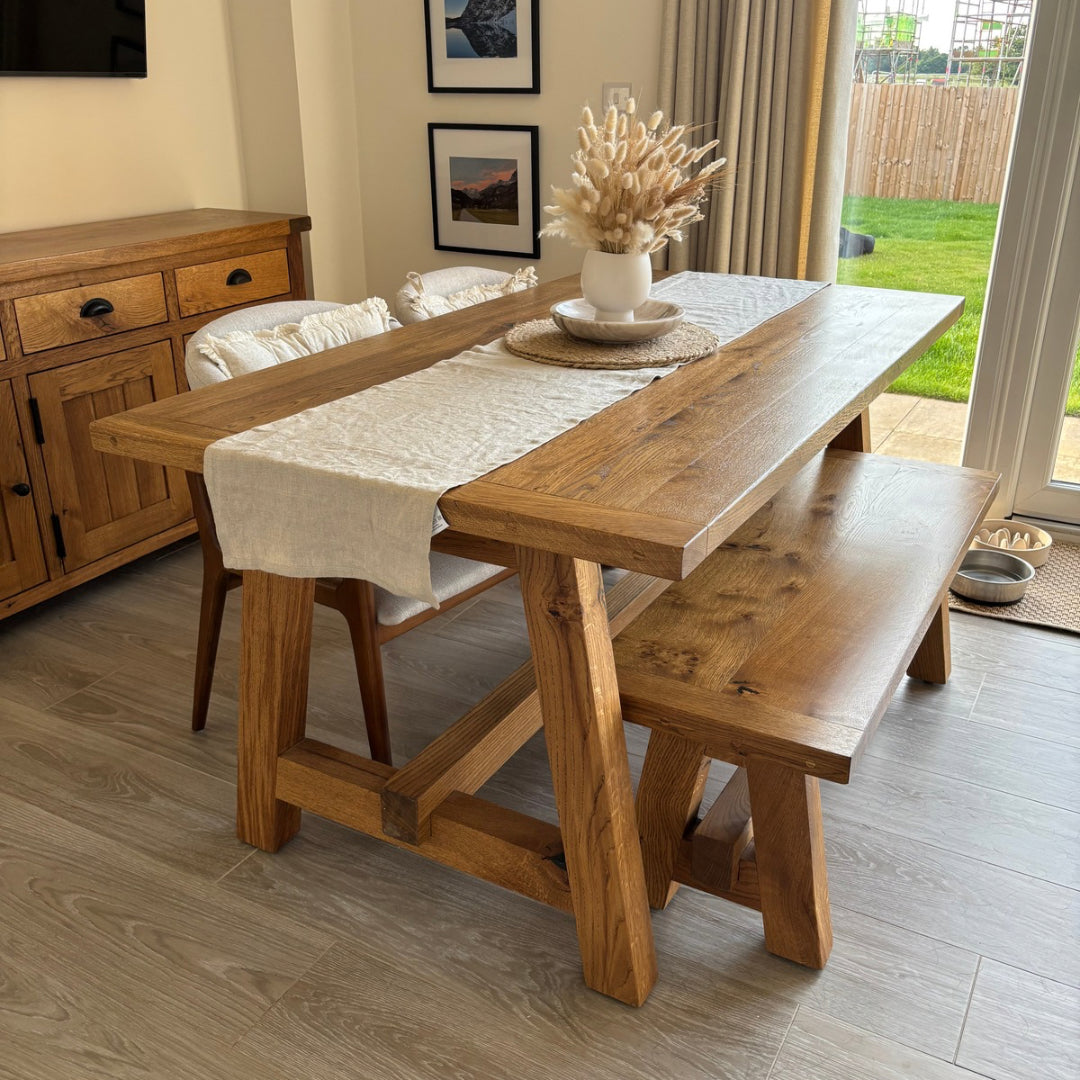 Boscobel - Solid Oak Extendable Trestle dining table - Thick Oak Trestle legs