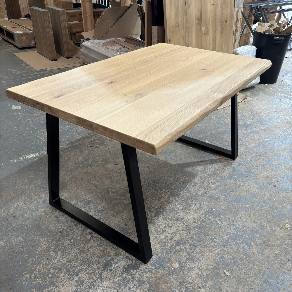 Outlet - Solid Oak 140cm x 90cm with Waney edge - Choice of legs - Stained in Mist