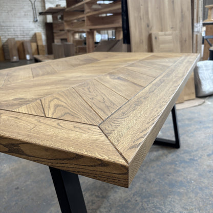 Ex Demo - Solid Oak Roscel Herringbone Table - 160cm x 90cm Stained in DARK OAK
